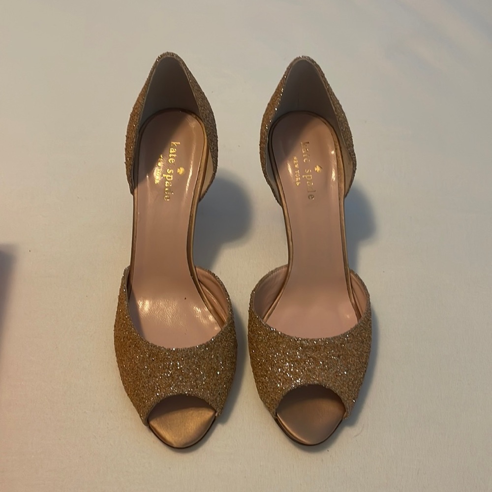 Kate Spade natural silver glitter heels 7.5